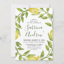Elegant Lemons Watercolor Greenery Bröllop Inbjudningar