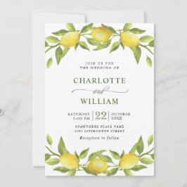 Elegant Lemons Watercolor Greenery Bröllop Inbjudningar