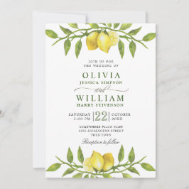 Elegant Lemons Watercolor Greenery Bröllop Inbjudningar