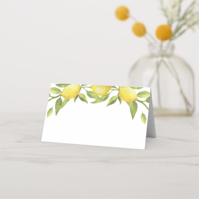 Elegant Lemons Watercolor Greenery Bröllop Placeringskort (Framsida)