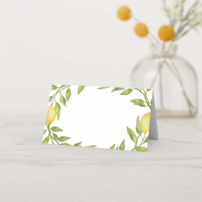 Elegant Lemons Watercolor Greenery Bröllop Placeringskort (Framsida)
