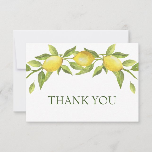 Elegant Lemons Watercolor Greenery Tack Kort (Framsida)