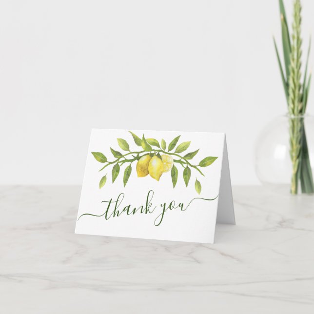Elegant Lemons Watercolor Greenery Tack Kort (Framsida)