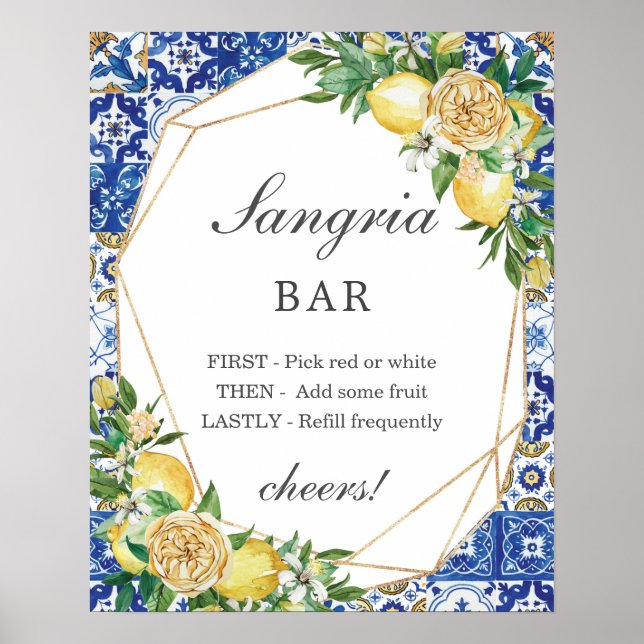 Elegant lemonsk floral sangriabordsskylt poster (Framsidan)
