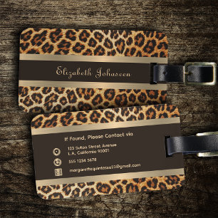 Elegant Leopard Animal Print Brown & Guld Rand Bagagebricka