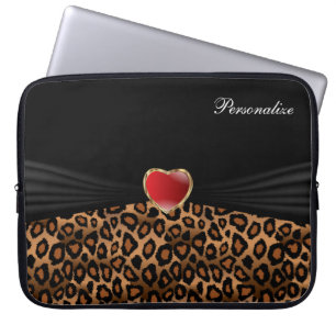 Elegant Leopard Animal Print with a Red Heart Laptop Fodral