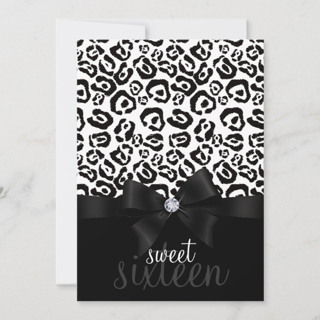 Elegant Leopard Bow & Diamond Sweet sixteen 16 Inbjudningar (Framsida)