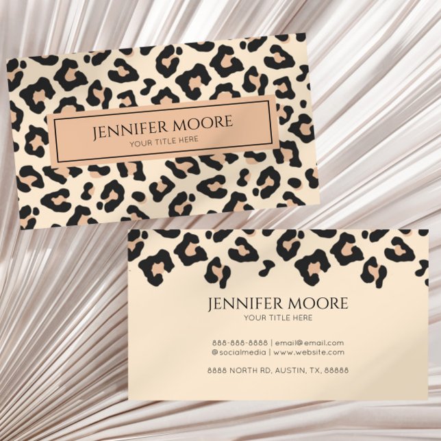 Elegant Leopard Cheetah Print Brown Black Anpassni Visitkort (Skapare uppladdad)