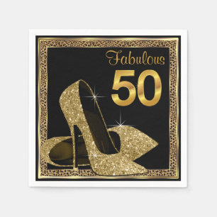 Elegant Leopard Guld High Heel 50:e Födelsedagsfes Pappersservett