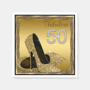Elegant Leopard Guld High Heel 50:e Födelsedagsfes Pappersservett