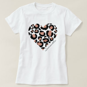 Elegant Leopard Heart Namn T Shirt