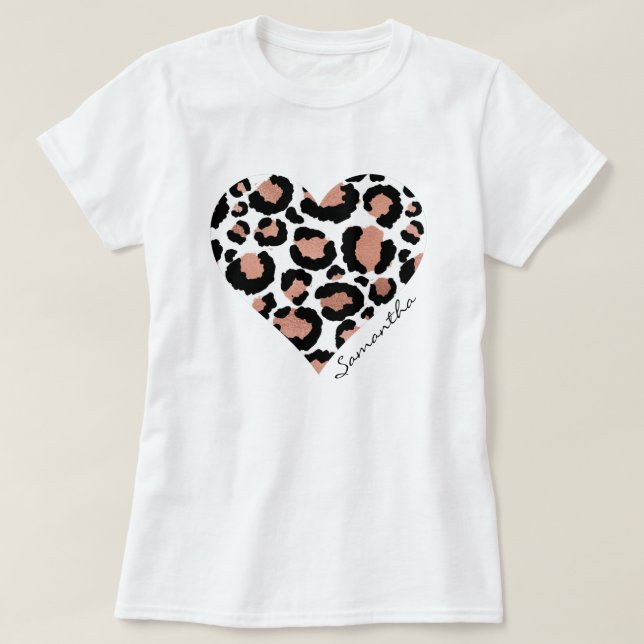 Elegant Leopard Heart Namn T Shirt (Design framsida)