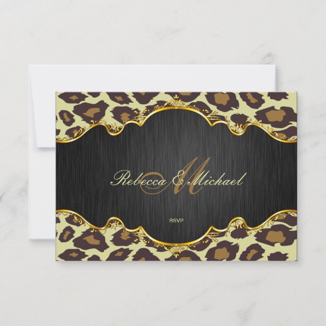 Elegant Leopard Monogram-Bröllop OSA Kort (Framsida)