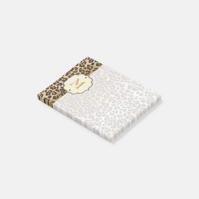 Elegant Leopard Mönster Anpassningsbar Monogram Post-it Block (Vinklad)