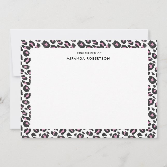 Elegant Leopard Mönster, Rosa, svarta anteckningsk Anteckningskort (Framsida)