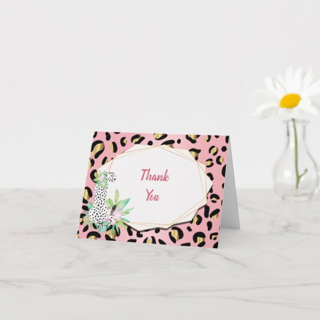 Elegant Leopard Note Card Rosa och Guld Kort (Liten växt)