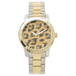Elegant Leopard Päls med Guld Clockface - Se Armbandsur