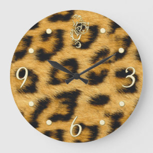 Elegant Leopard Päls med låset Guld Stor Klocka