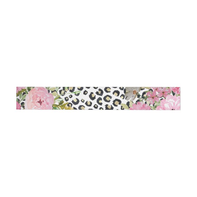Elegant Leopard Print and Blommigt Design Etikettband (Individual)