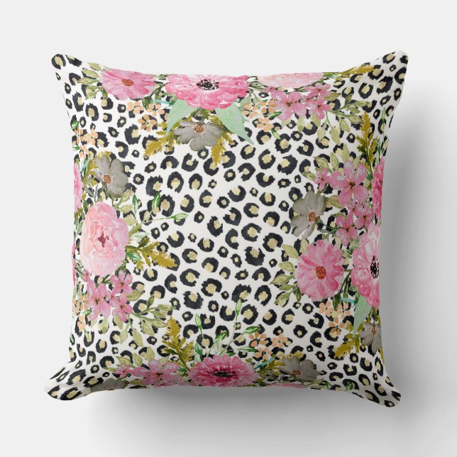 Elegant Leopard Print and Blommigt Design Kudde (Framsida)