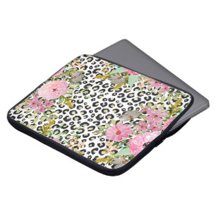 Elegant Leopard Print and Blommigt Design Laptop Fodral