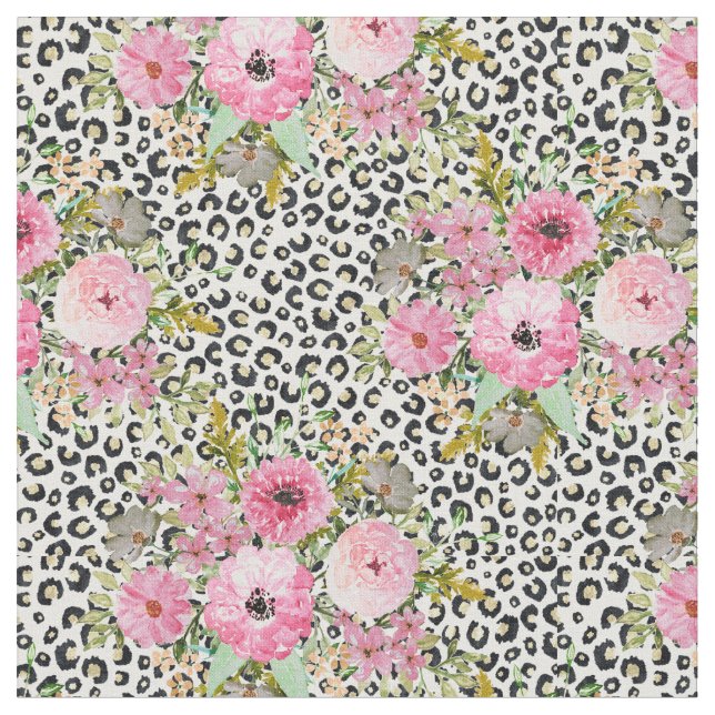 Elegant Leopard Print and Blommigt Design Tyg (Närbild)