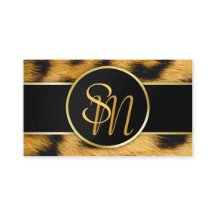 Elegant Leopard Print Monogram - Affärskort