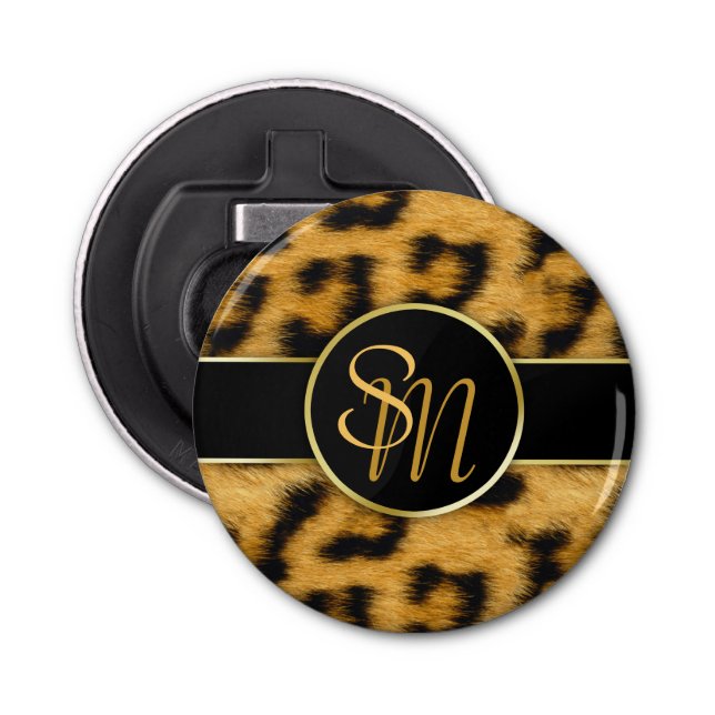 Elegant Leopard Print Monogram - Flaska-öppnare Flasköppnare (Framsidan)