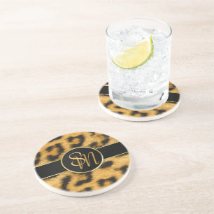 Elegant Leopard Print Monogram - Sandstone Underlä Underlägg