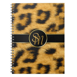 Elegant Leopard Print Monogram Script - Anteckning Anteckningsbok