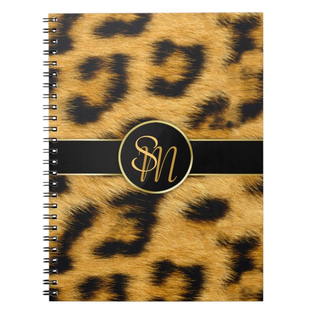 Elegant Leopard Print Monogram Script - Anteckning Anteckningsbok (Framsidan)