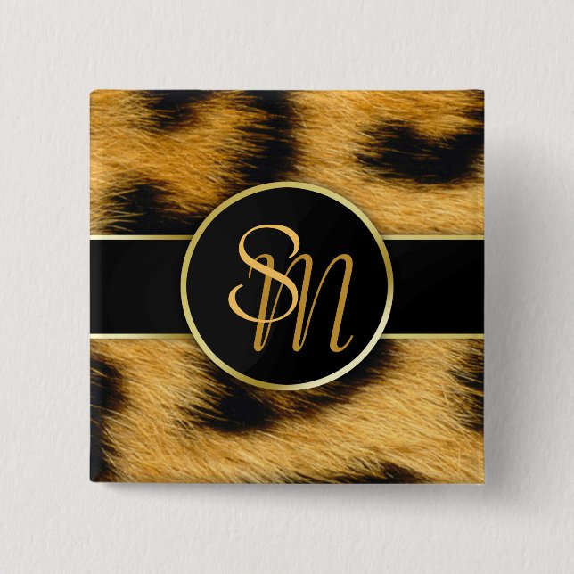 Elegant Leopard Print Monogram Script - knapp (Framsida)