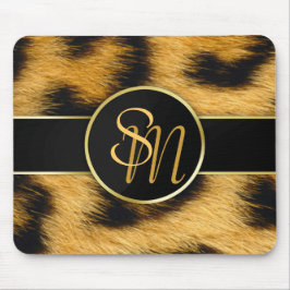 Elegant Leopard Print Monogram Script - Mousepad Musmatta