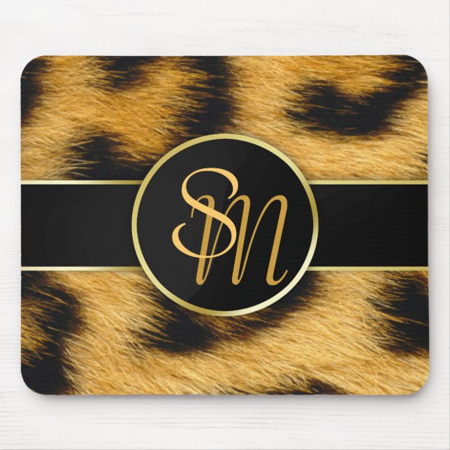 Elegant Leopard Print Monogram Script - Mousepad Musmatta (Framsidan)