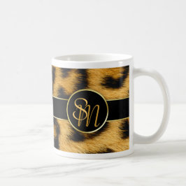 Elegant Leopard Print Monogram Script - Mugg