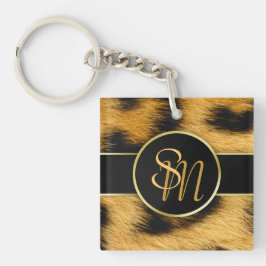 Elegant Leopard Print Monogram Script - nyckelkedj