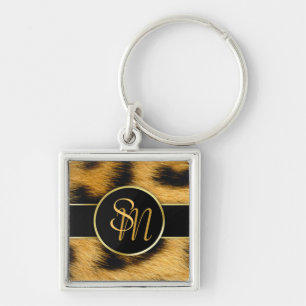Elegant Leopard Print Monogram Script - nyckelkedj Fyrkantig Silverfärgad Nyckelring