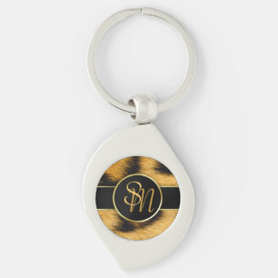 Elegant Leopard Print Monogram Script - nyckelkedj Swirl Silverfärgad Nyckelring