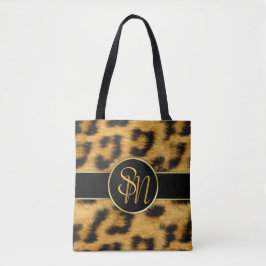 Elegant Leopard Print Monogram Script - Tote Bag Tygkasse