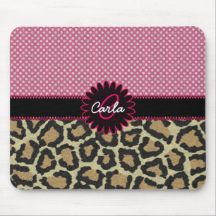 Elegant Leopard Print och Polka Dot Monogram Musmatta