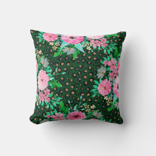Elegant Leopard Print & Rosa Blommigt Grönt desig Kudde