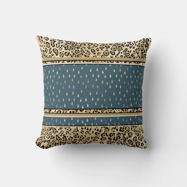 Elegant Leopard Print Skin Blue Teardrops Kudde (Framsida)