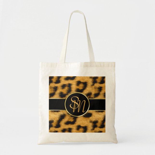 Elegant Leopard Skriv ut Monogram Script Budget To Tygkasse (Framsidan)