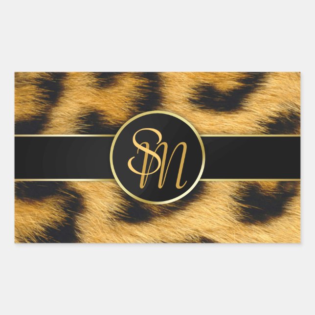 Elegant Leopard Skriv ut monogram-skript - etikett (Framsida)