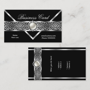 Elegant Leopard Svart Silver Diamant Pärla 2 Visitkort