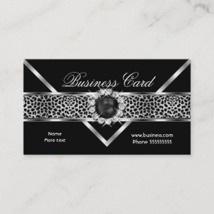 Elegant Leopard Svart Silver Diamant Svart Pärl Visitkort