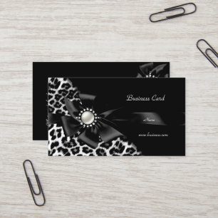 Elegant Leopard Svart Silver Diamant Visitkort