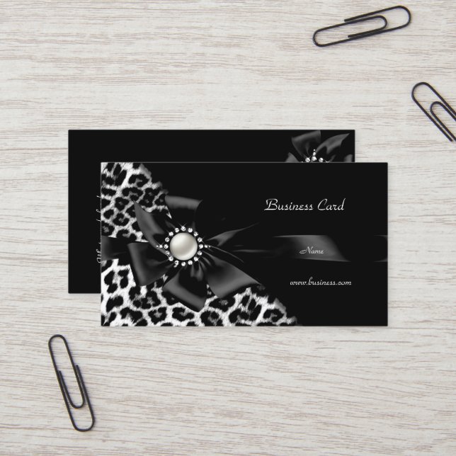 Elegant Leopard Svart Silver Diamant Visitkort (Fram/Back In Situ)