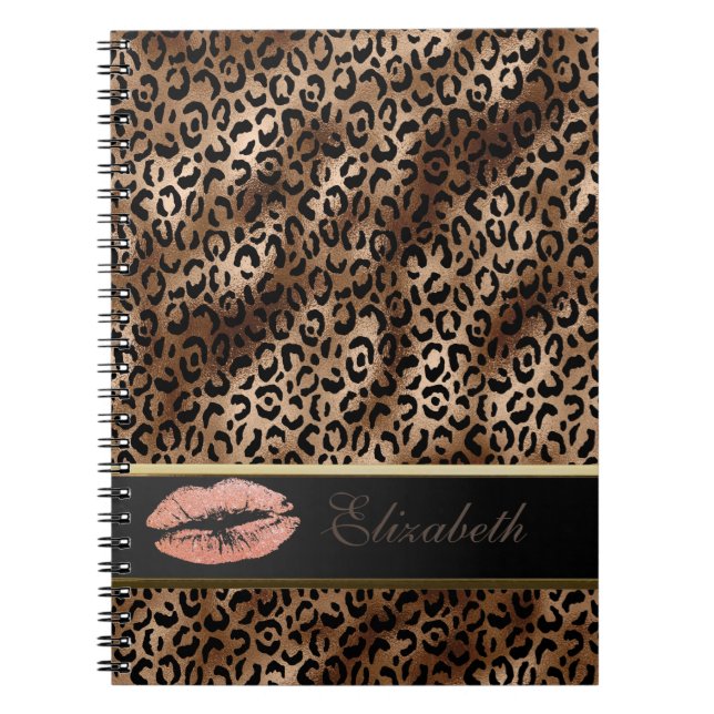 Elegant Leopardmönster Glittrande Läppar Anteckningsbok (Framsidan)