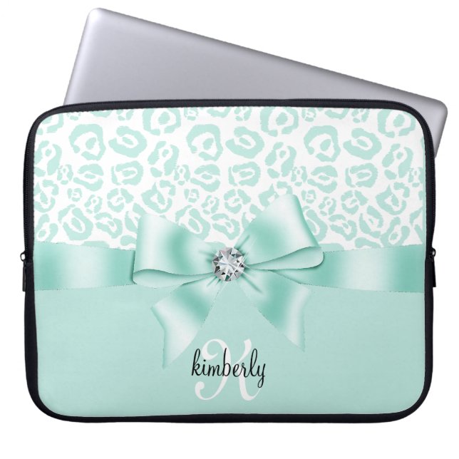 Elegant Leopardpilbåge & diamant som flickaktigt Laptop Fodral (Framsidan)
